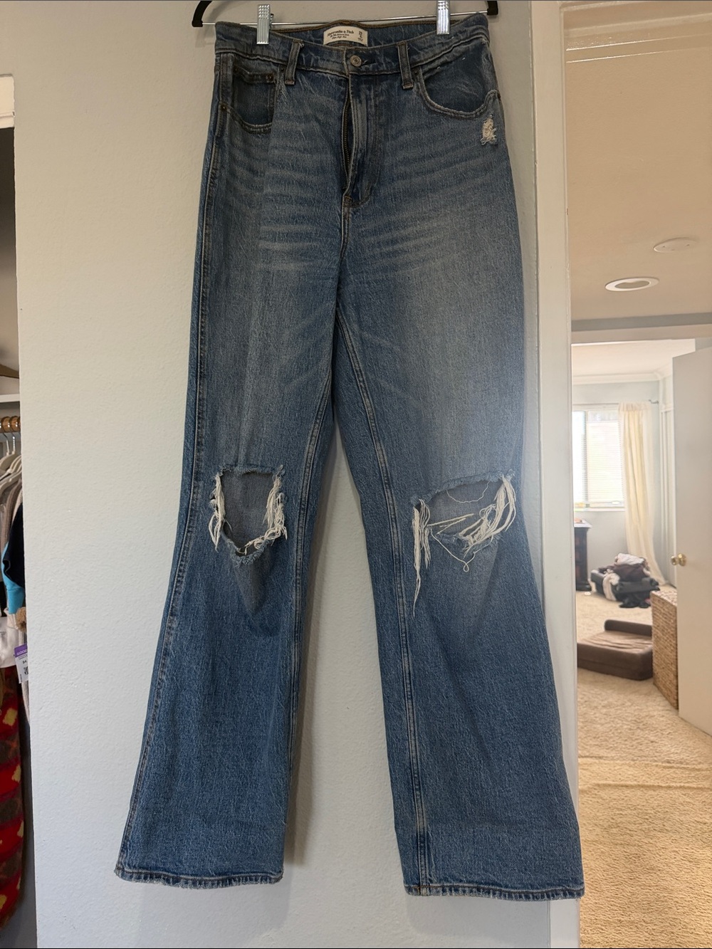Abercrombie & Fitch Distressed Blue Wide-Leg Jeans